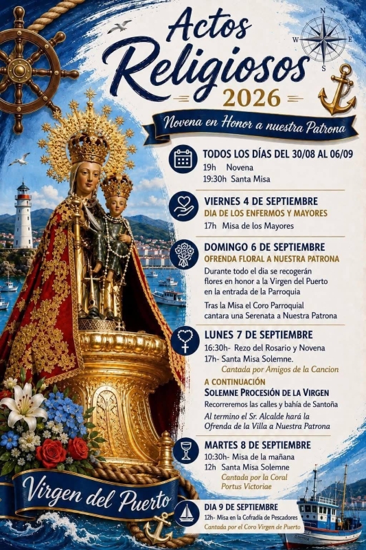 Actos religiosos Fiestas Virgen del Puerto de Santoña 2026